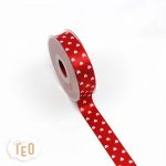 Nastro in raso rosso cuoricini bianchi